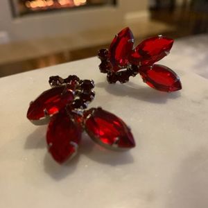 Vintage Faux-ruby and Silver-tone Clip-on Earrings